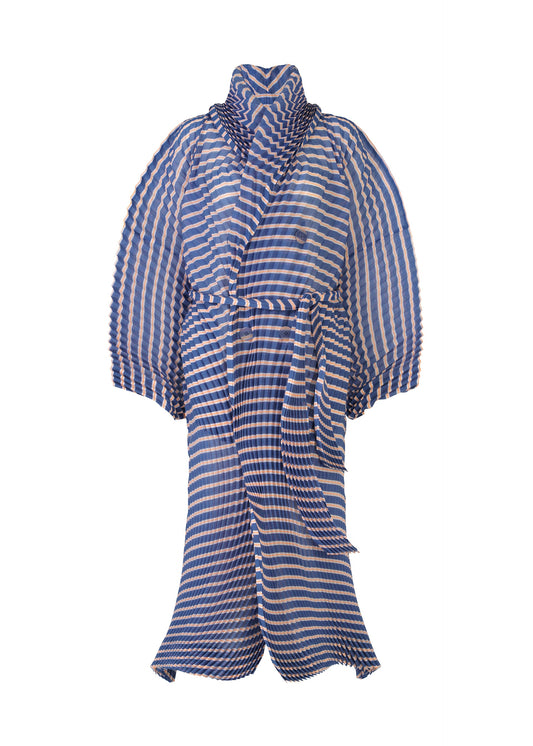 A product shot of the Issey Miyake GENERIC STRIPES HAND PLEATS coat in .