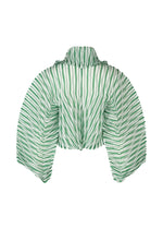 A detail shot of the Issey Miyake GENERIC STRIPES HAND PLEATS jacket.