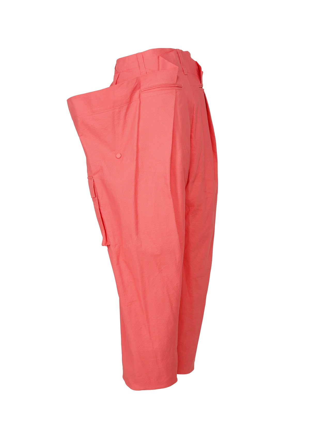 A detail shot of the Issey Miyake PEEKABOO trousers.