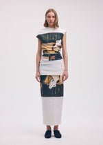 A model wears the Issey Miyake STREET VIEW skirt.