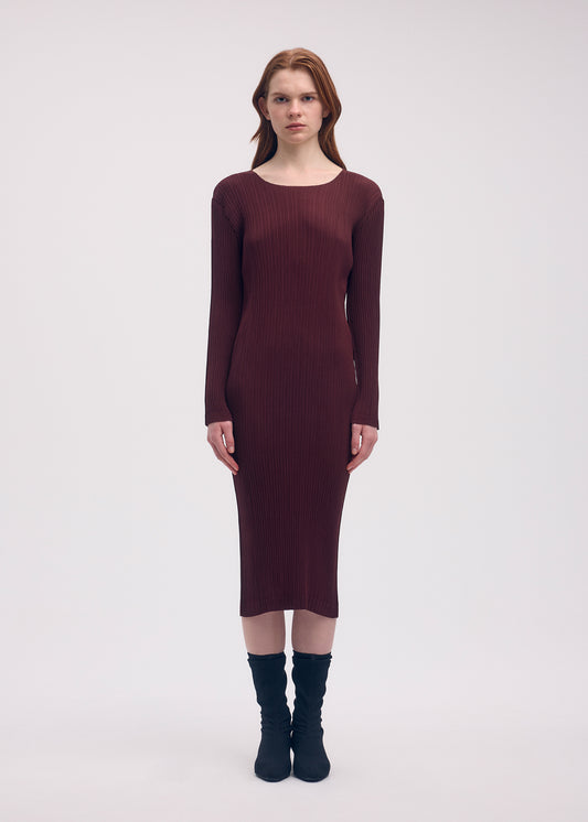 HATCHING PLEATS Dress Dark Brown