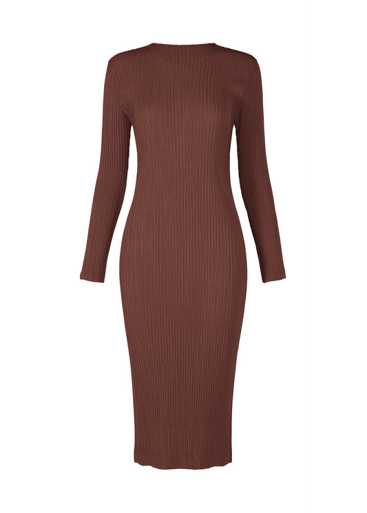 HATCHING PLEATS Dress Dark Brown