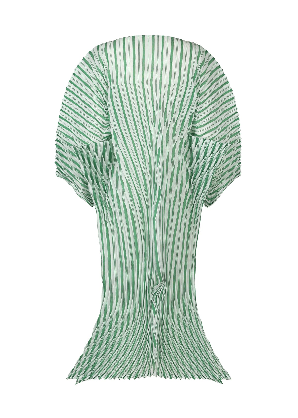 A detail shot of the Issey Miyake GENERIC STRIPES HAND PLEATS dress.