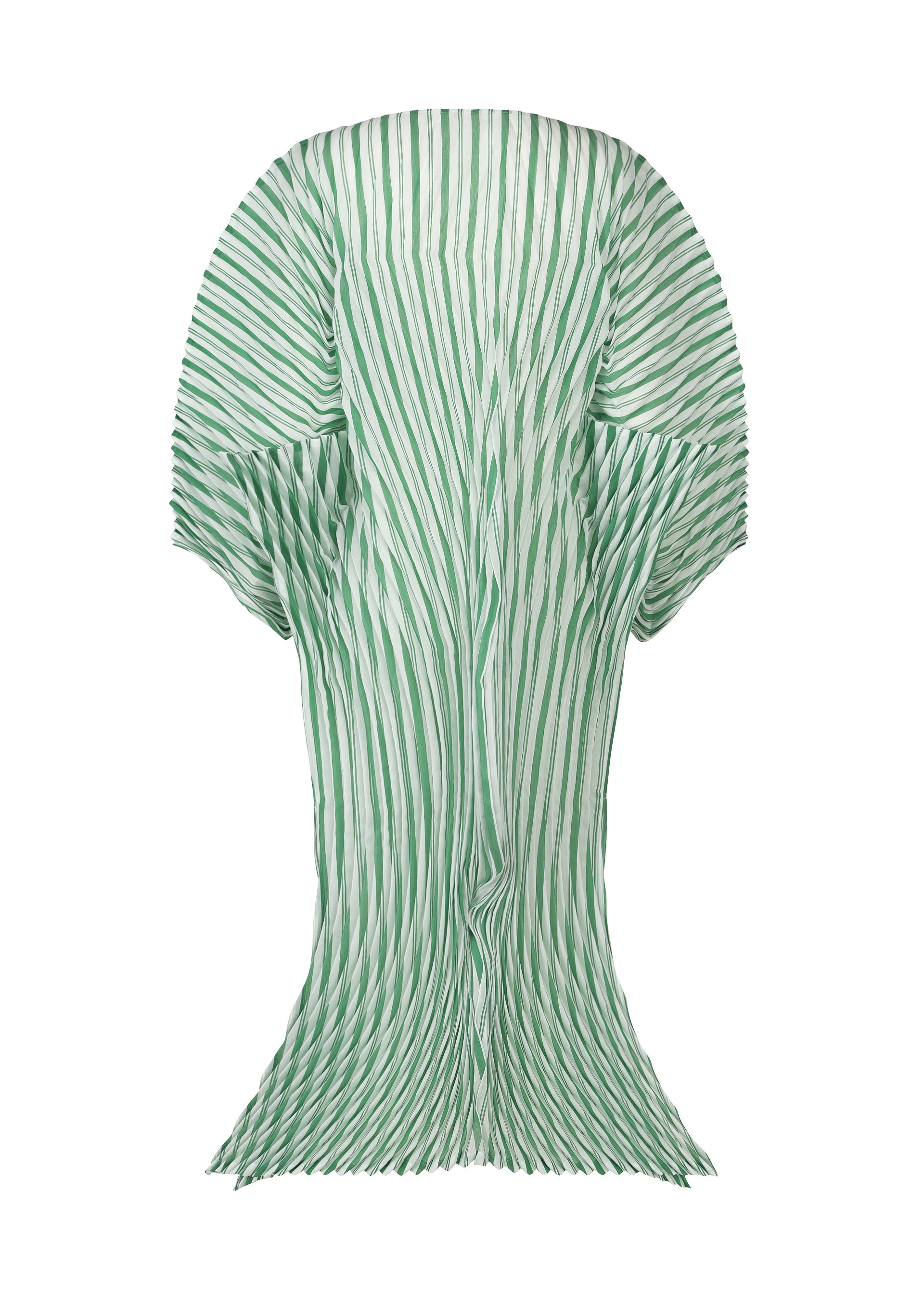 A detail shot of the Issey Miyake GENERIC STRIPES HAND PLEATS dress.