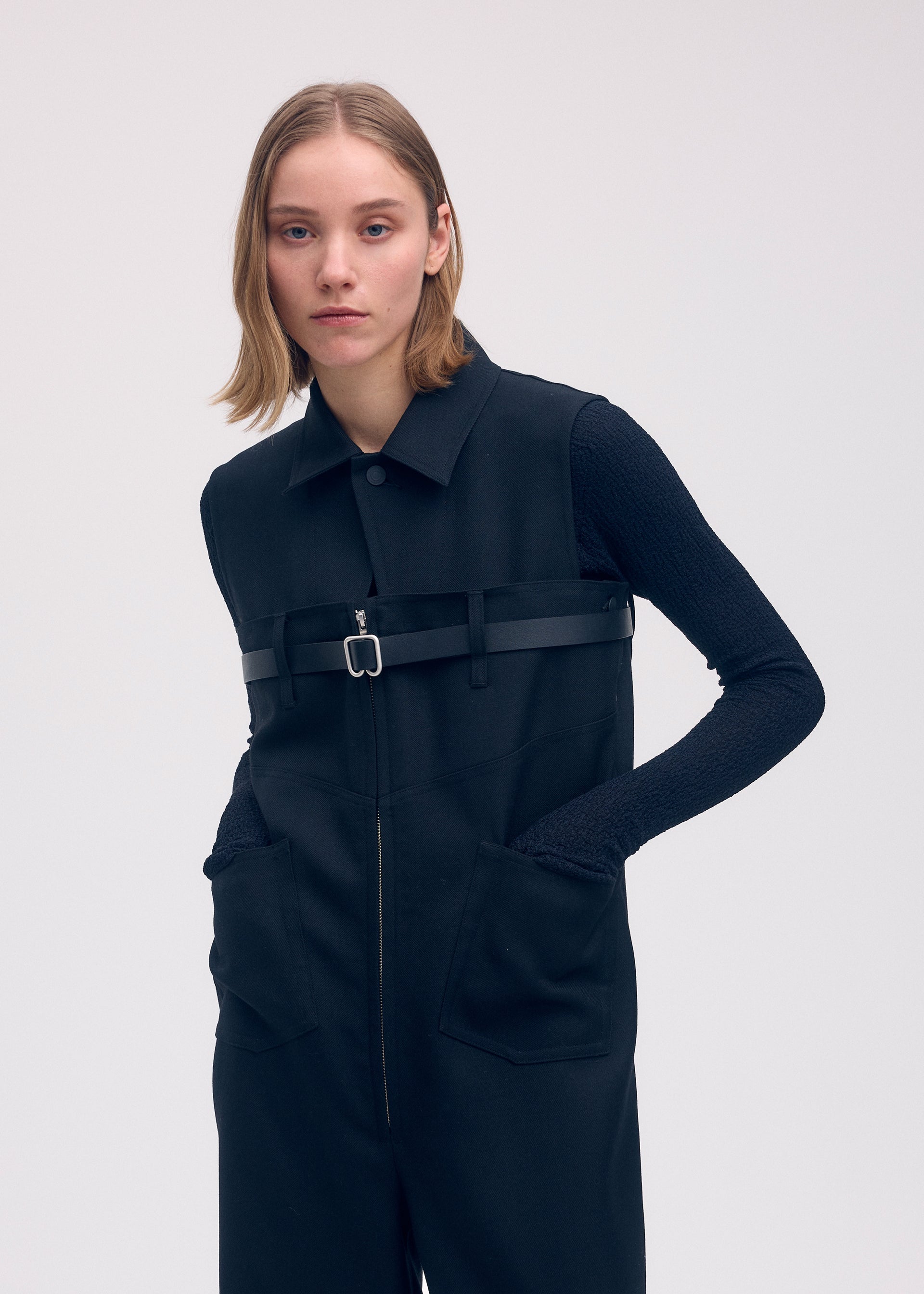 A model wears the Issey Miyake DISPOCKET Pants jumpsuit.