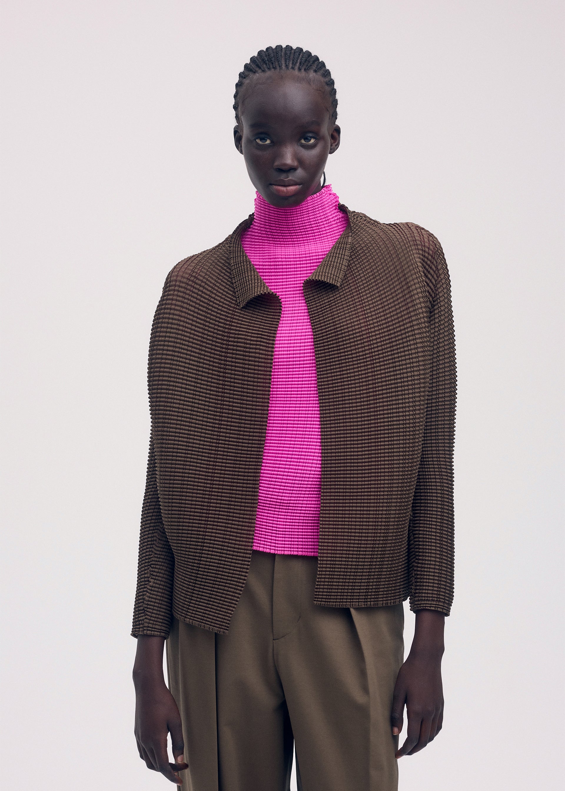 WOOLY PLEATS-58 Cardigan Khaki