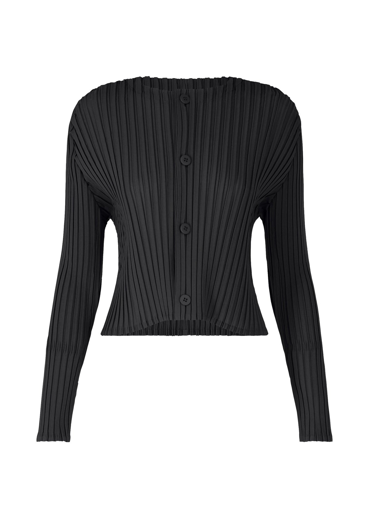 A product shot of the ISSEY MIYAKE FOLD PLEATS cardigan in black (15).