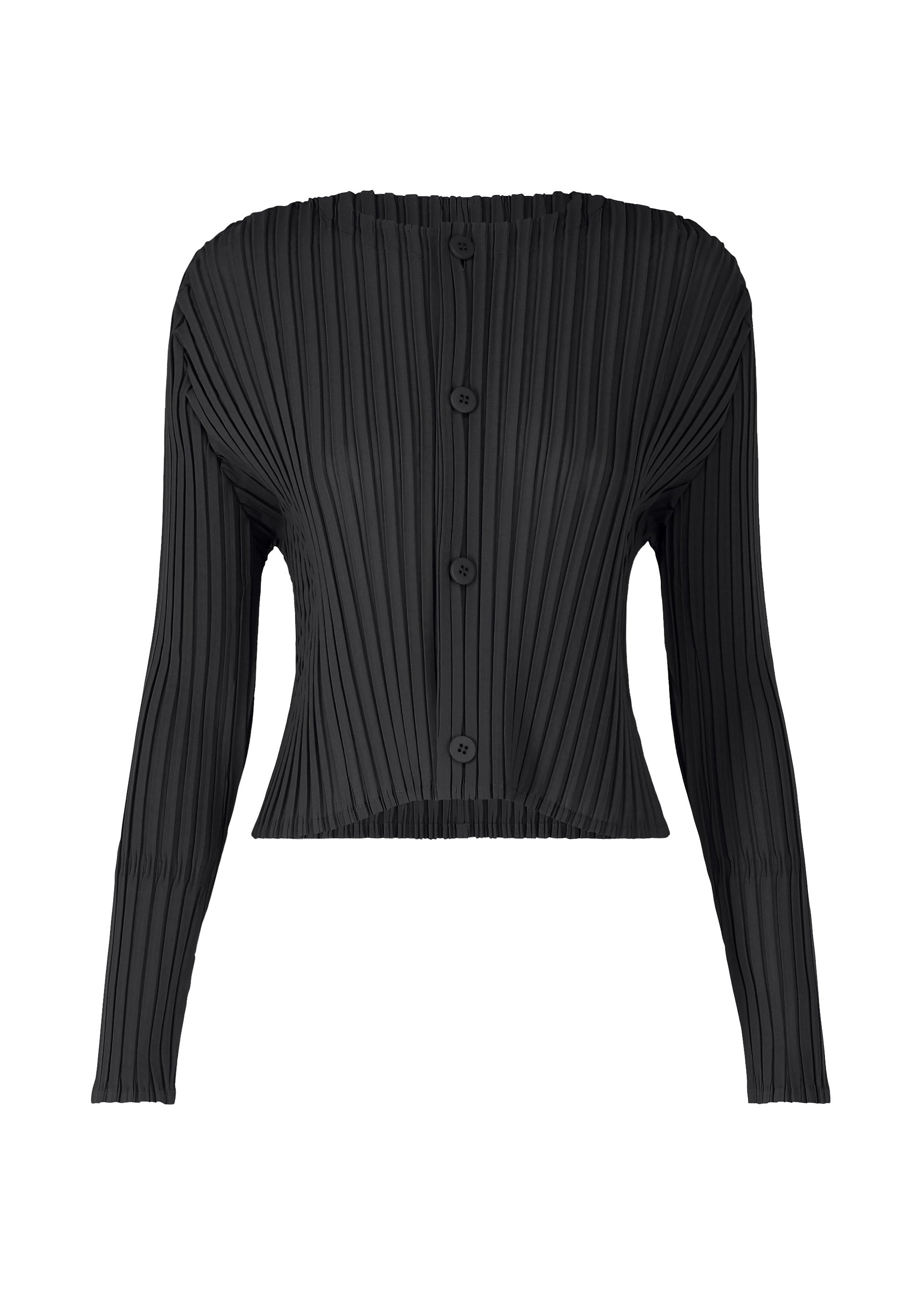 A product shot of the ISSEY MIYAKE FOLD PLEATS cardigan in black (15).