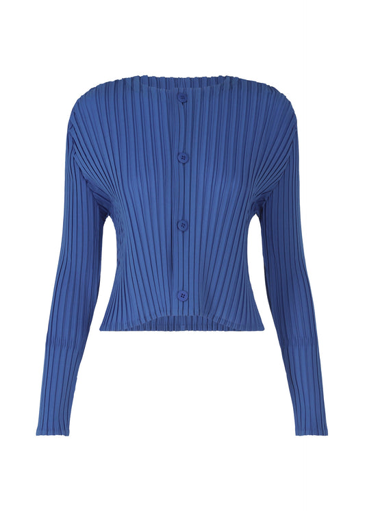 A product shot of the ISSEY MIYAKE FOLD PLEATS cardigan in blue (72).