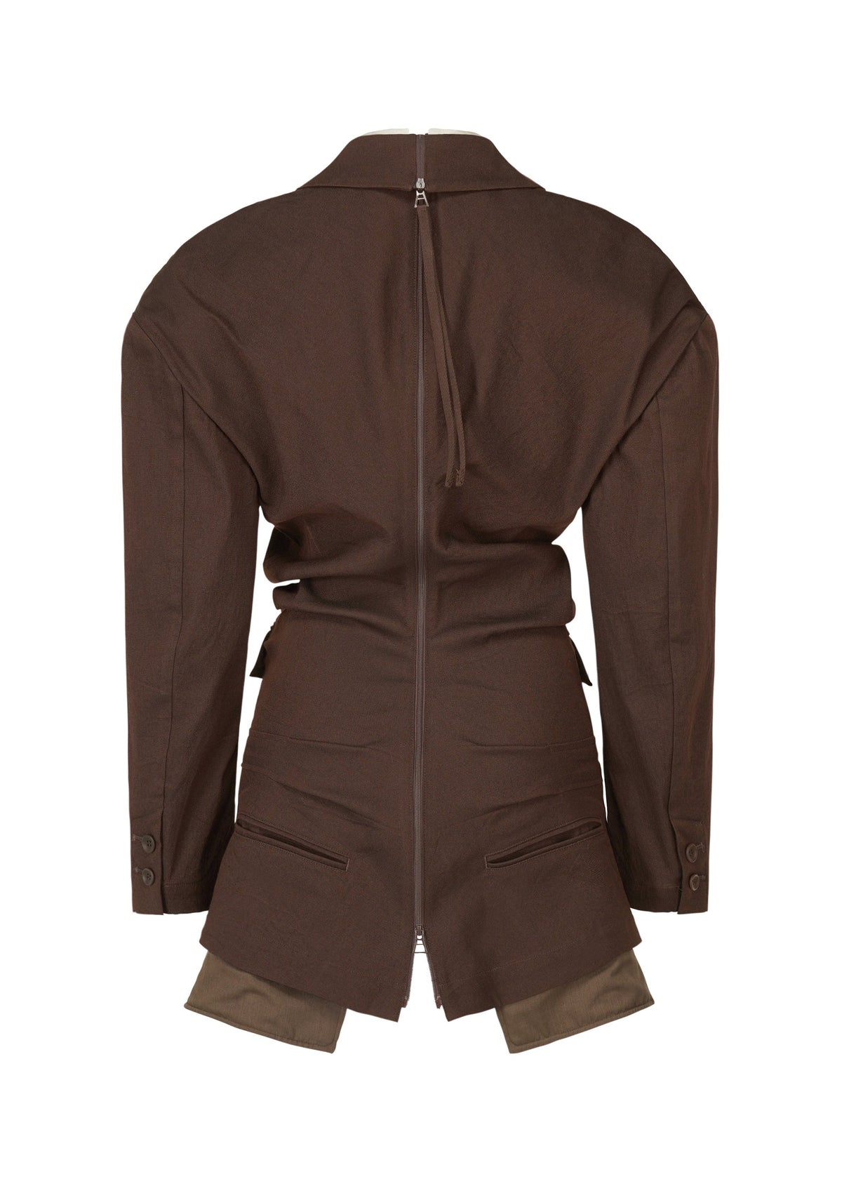 A detail shot of the Issey Miyake LIKE TORSO LIKE BLAZER dress.