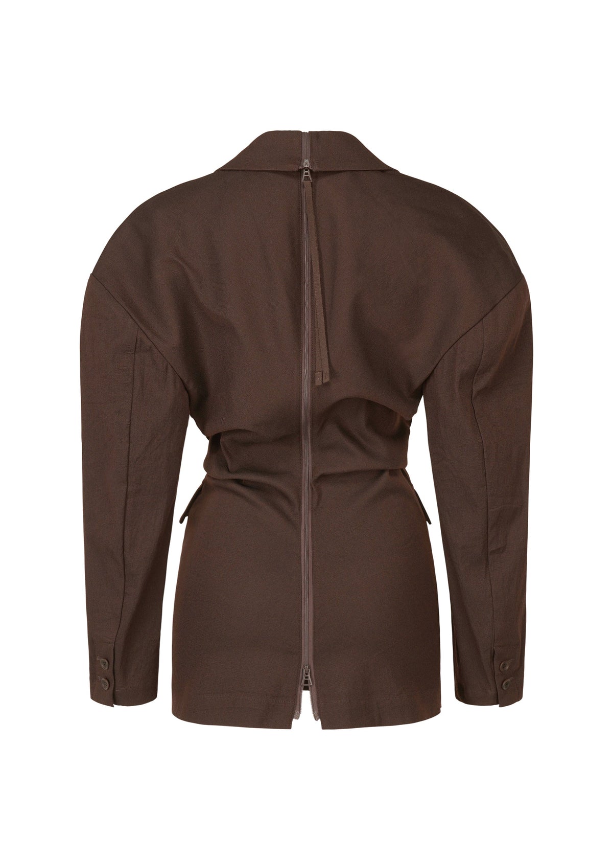 A detail shot of the Issey Miyake LIKE TORSO LIKE BLAZER dress.