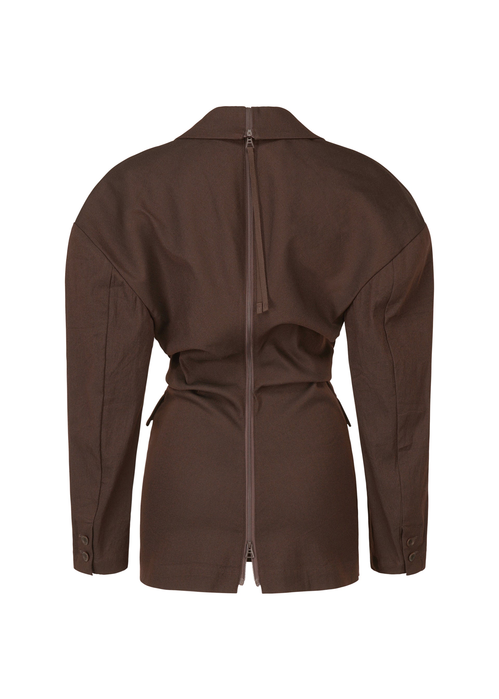 A detail shot of the Issey Miyake LIKE TORSO LIKE BLAZER dress.