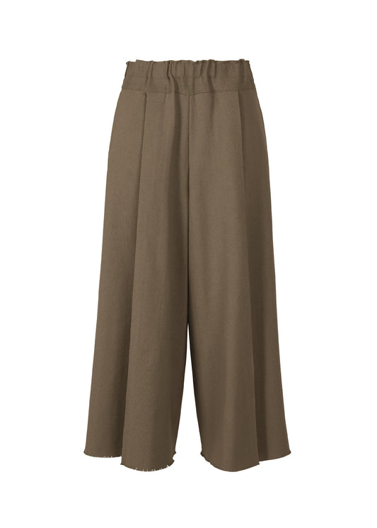 A product shot of the ISSEY MIYAKE CAMPAGNE trousers in khaki (65).