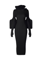 A product shot of the ISSEY MIYAKE THIN AND THICK KNIT dress in black (15).