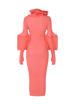 A detail shot of the ISSEY MIYAKE THIN AND THICK KNIT dress.