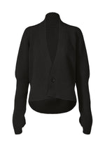 A product shot of the ISSEY MIYAKE DISPLACED KNIT cardigan in black (15).