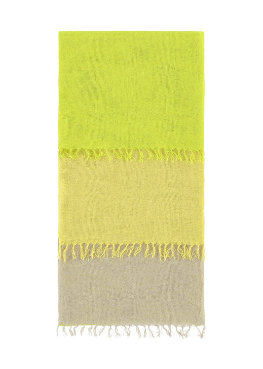 A product shot of the ISSEY MIYAKE SLITS STOLE stole in yellow (57), recurring_style.
