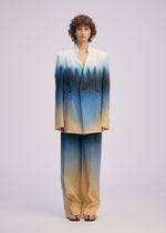 A model wears the ISSEY MIYAKE PLUMAGE plumage-jacket-starling-1.