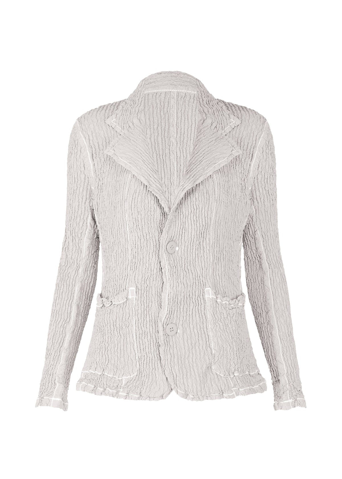 A product shot of the ISSEY MIYAKE WAVELET ENSEMBLE jacket in grey (11), recurring_style.