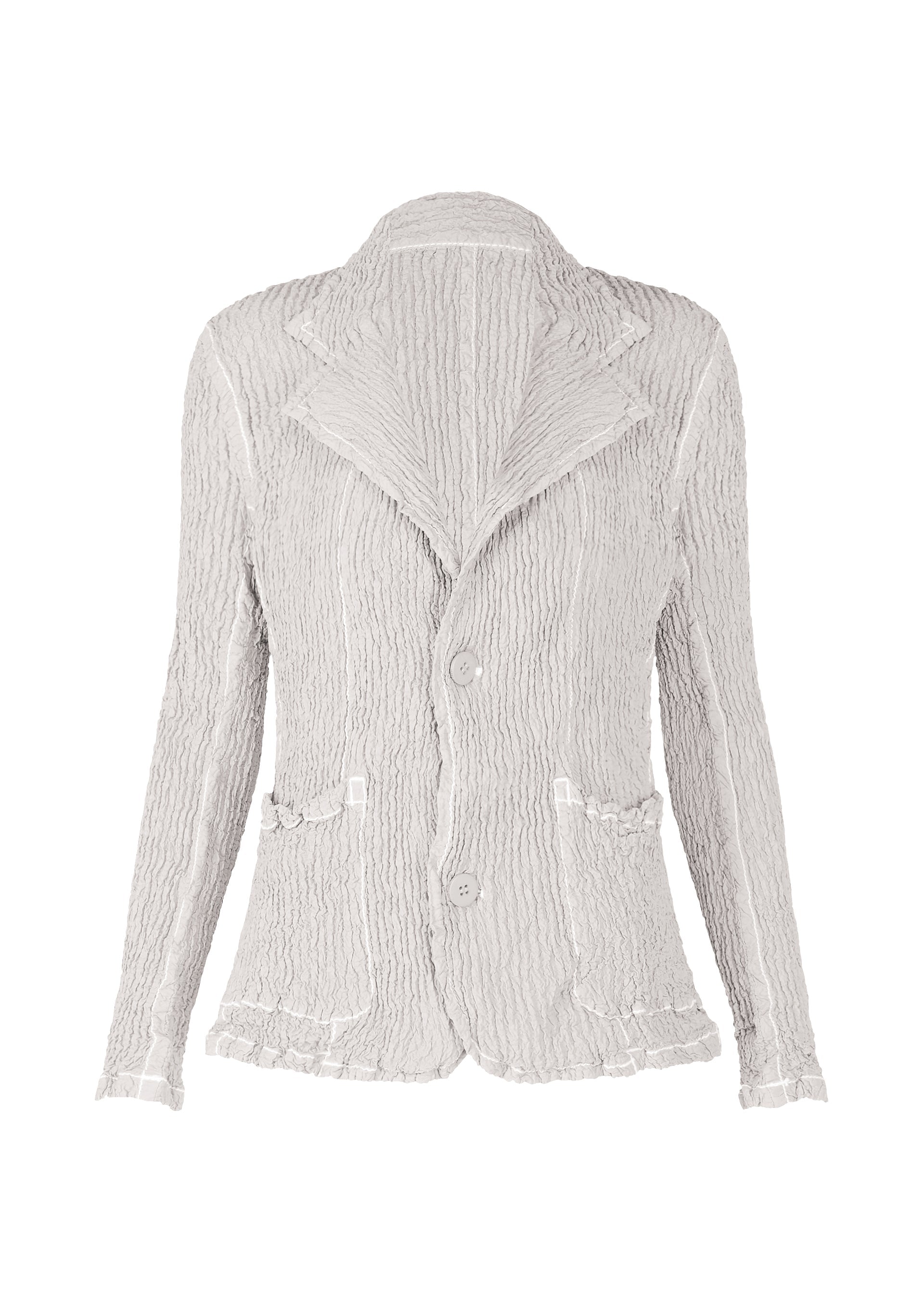 A product shot of the ISSEY MIYAKE WAVELET ENSEMBLE jacket in grey (11), recurring_style.