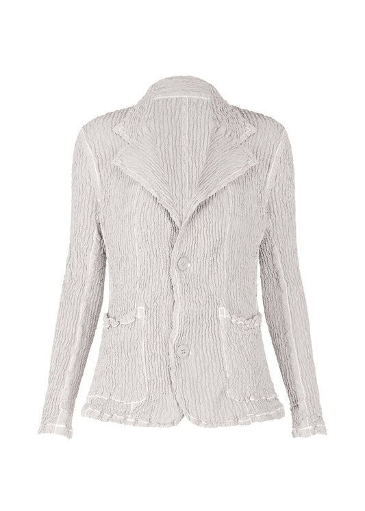 A product shot of the ISSEY MIYAKE WAVELET ENSEMBLE jacket in grey (11), recurring_style.