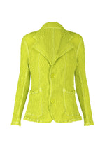 A product shot of the ISSEY MIYAKE WAVELET ENSEMBLE jacket in green (64), recurring_style.