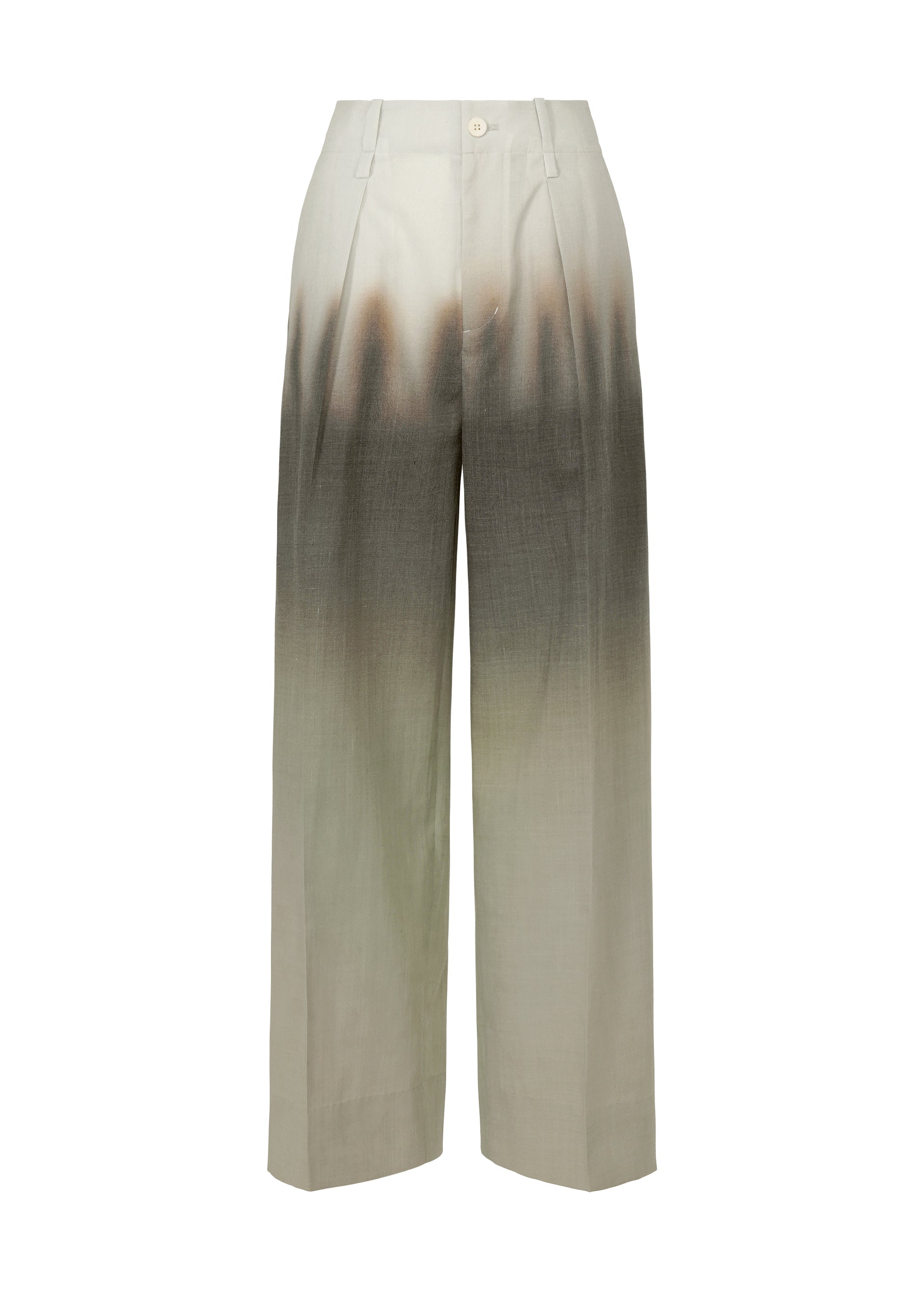 A product shot of the ISSEY MIYAKE PLUMAGE trousers in chukar.