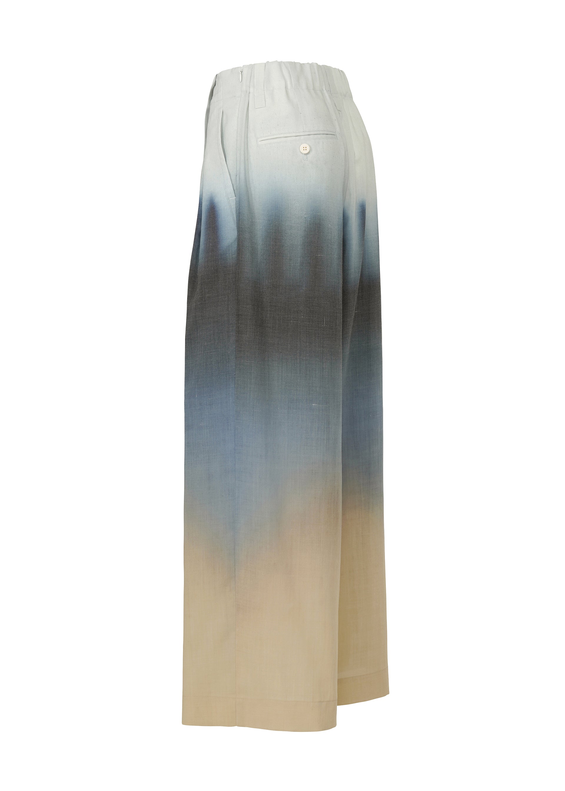 A detail shot of the ISSEY MIYAKE PLUMAGE trousers.
