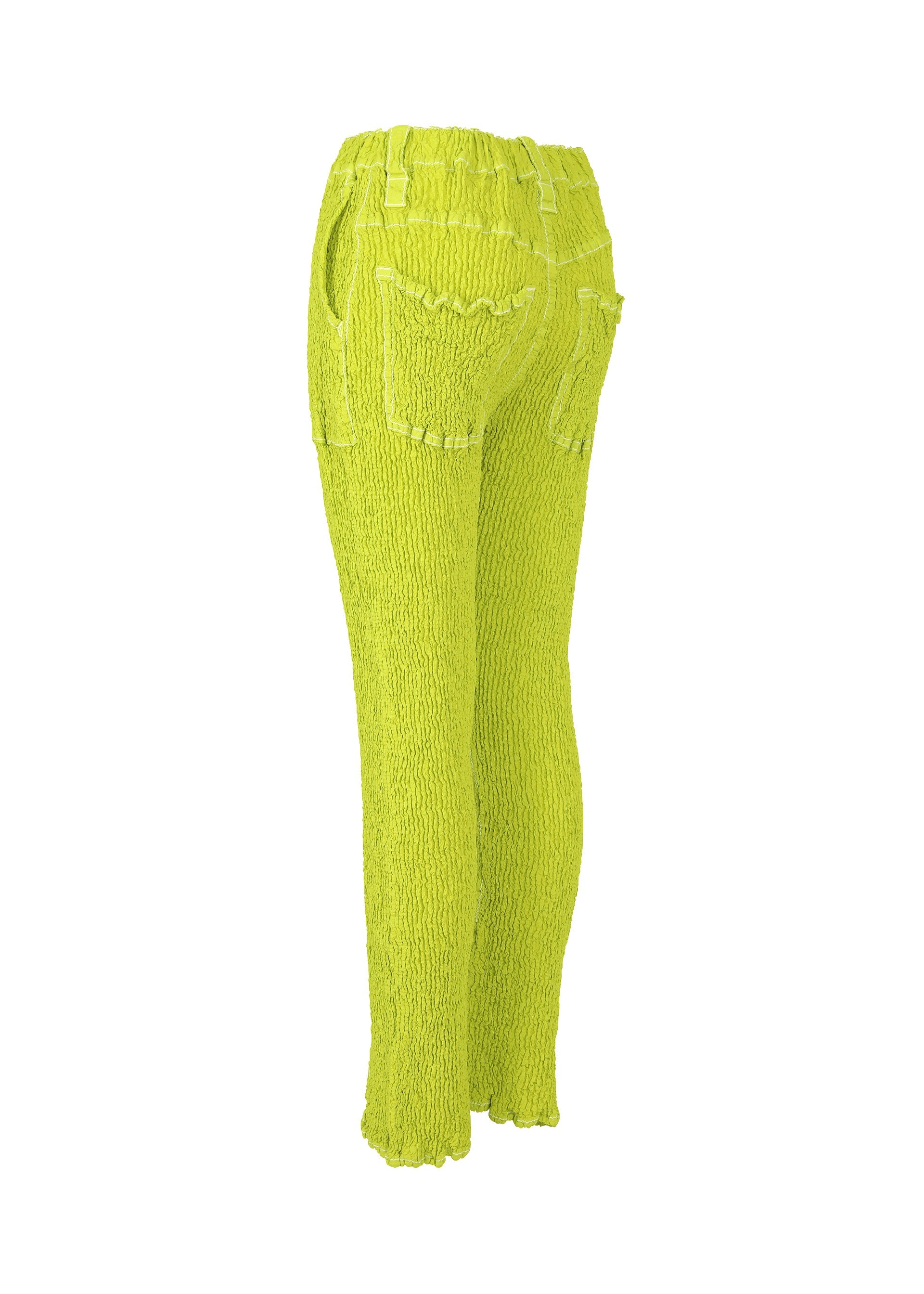 A detail shot of the ISSEY MIYAKE WAVELET ENSEMBLE pants.