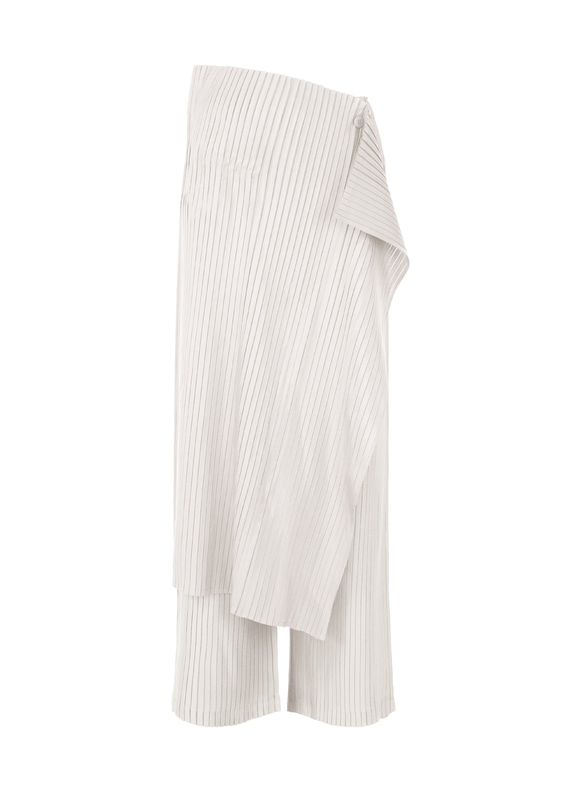 A product shot of the ISSEY MIYAKE PLEATED ON PLEATS pants in grey (11), recurring_style.