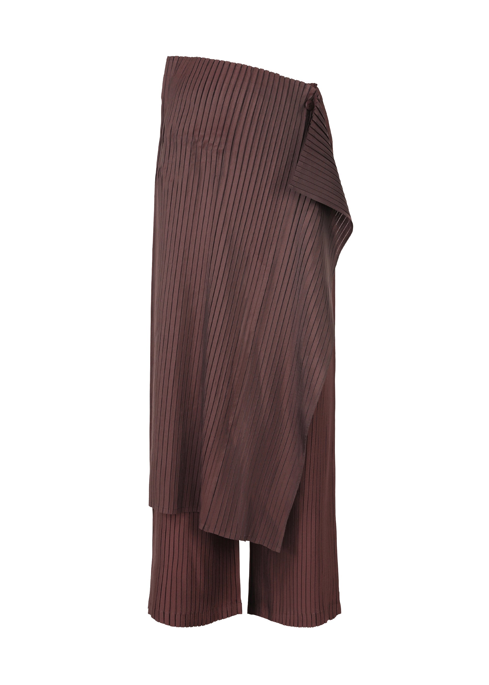 A product shot of the ISSEY MIYAKE PLEATED ON PLEATS pants in purple (85), recurring_style.