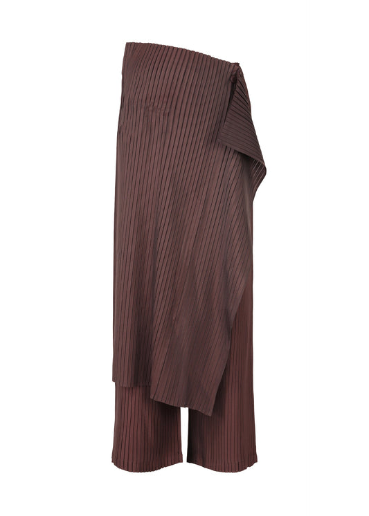 A product shot of the ISSEY MIYAKE PLEATED ON PLEATS pants in purple (85), recurring_style.