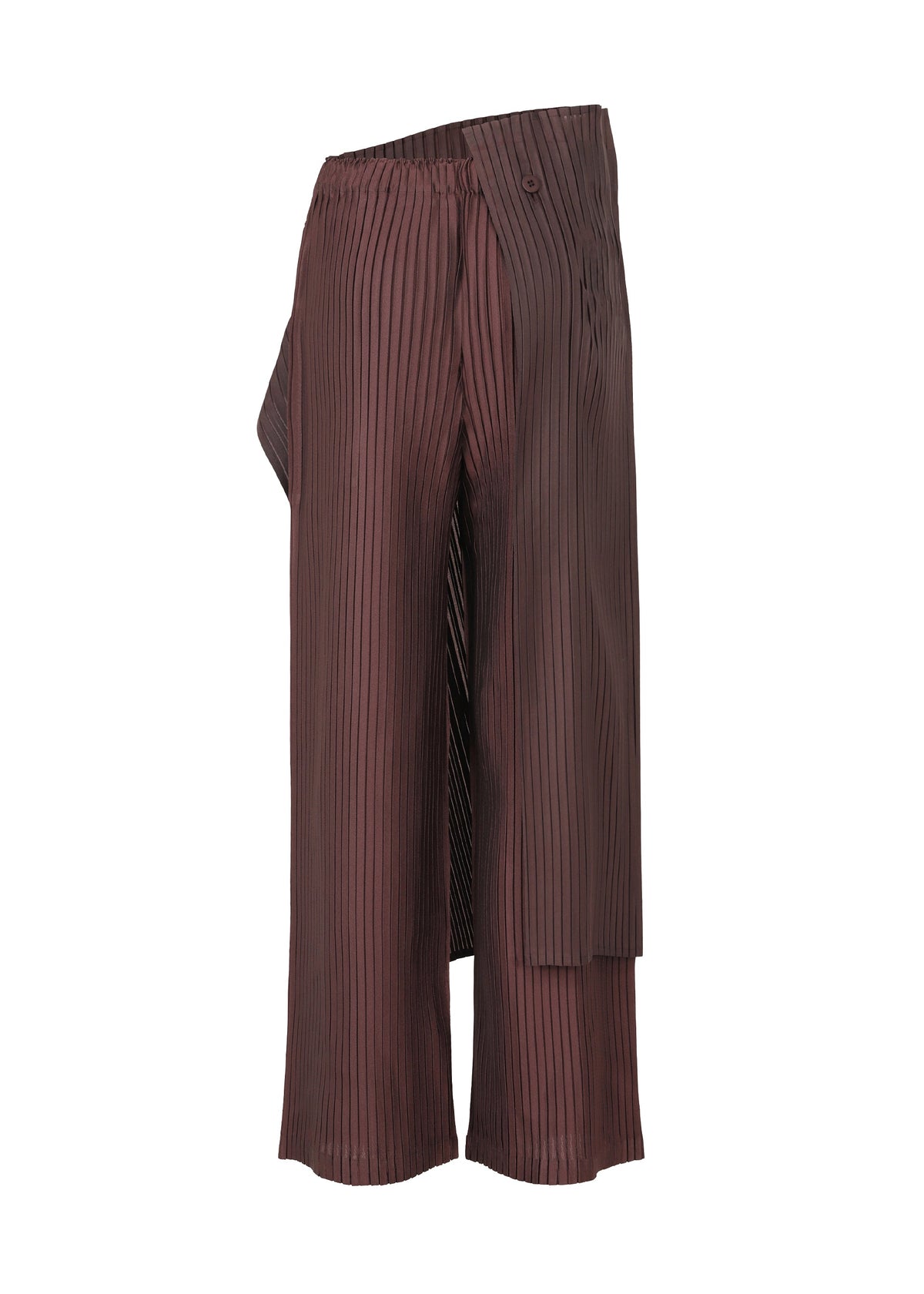 A detail shot of the ISSEY MIYAKE PLEATED ON PLEATS pants.
