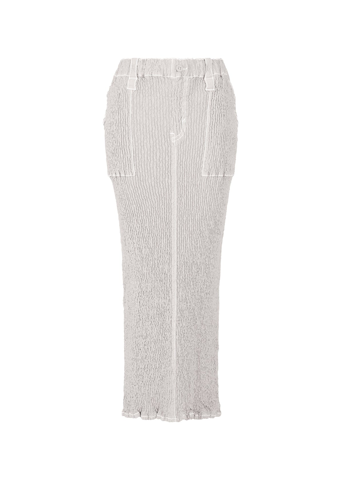 A product shot of the ISSEY MIYAKE WAVELET ENSEMBLE skirt in grey (11), recurring_style.