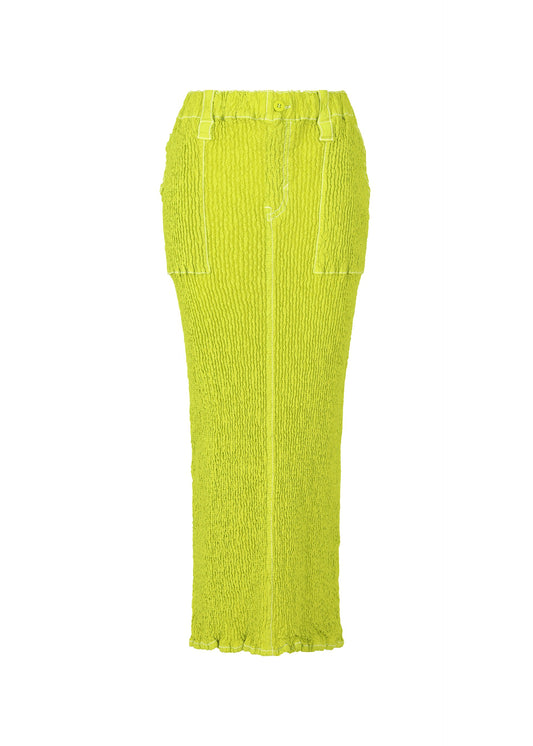 A product shot of the ISSEY MIYAKE WAVELET ENSEMBLE skirt in green (64), recurring_style.