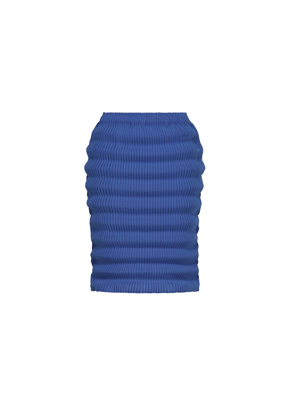 A product shot of the ISSEY MIYAKE SPRING PLEATS skirt in starling blue.