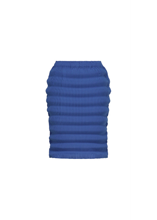 A product shot of the ISSEY MIYAKE SPRING PLEATS skirt in starling blue.