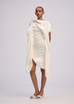 A model wears the ISSEY MIYAKE CONCEALED concealed-dress-white.