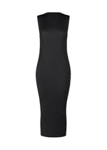 A product shot of the ISSEY MIYAKE SLEEK PLEATS dress in black.