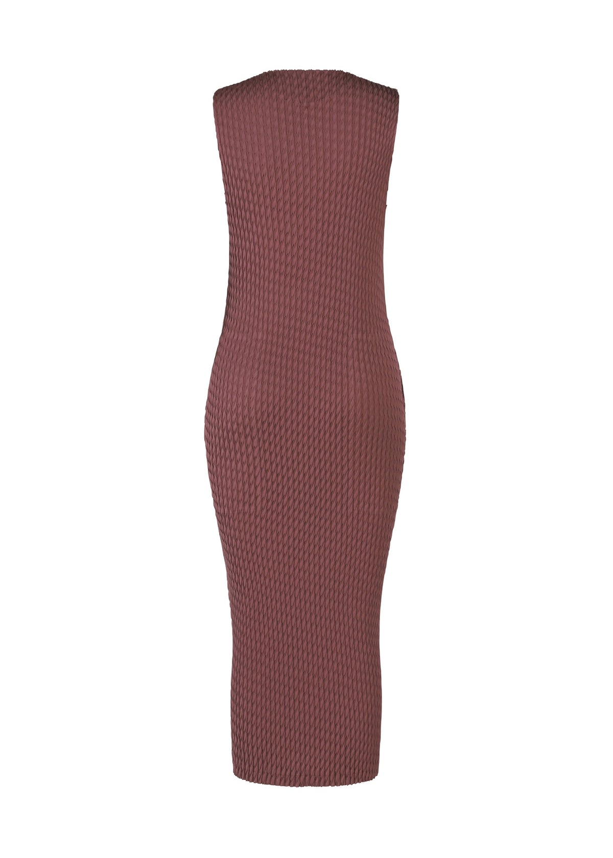 A detail shot of the ISSEY MIYAKE SLEEK PLEATS dress.
