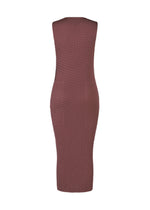 A detail shot of the ISSEY MIYAKE SLEEK PLEATS dress.