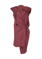 A product shot of the ISSEY MIYAKE TWISTED DRAPE jumpsuit in purple (85), recurring_style.