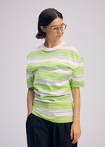 A model wears the Issey Miyake GENERIC WEAR?STRIPES prêt à porter.