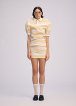 A model wears the Issey Miyake GENERIC WEAR?STRIPES prêt à porter.