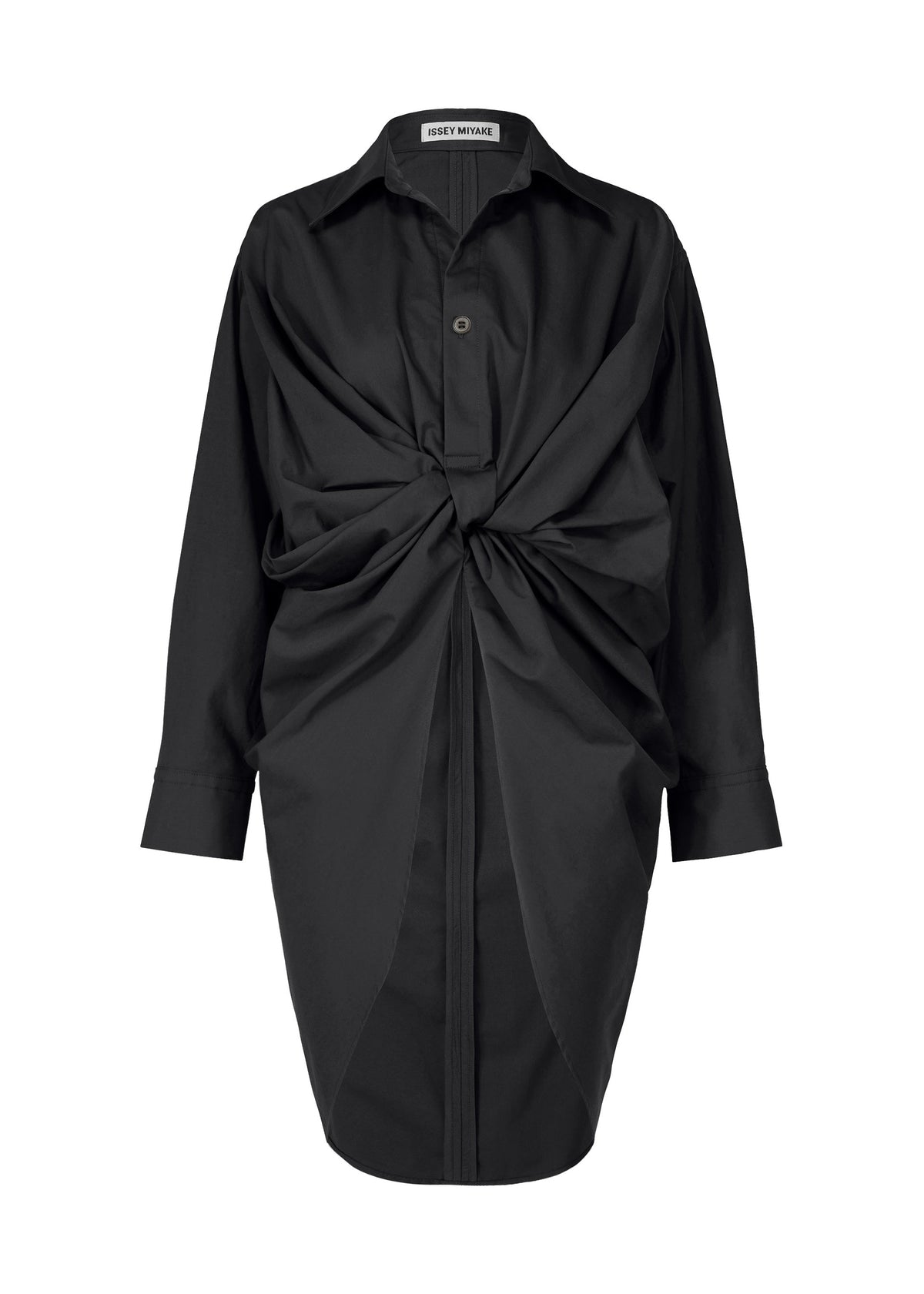 A product shot of the ISSEY MIYAKE TWISTED DRAPE shirt in black (15), recurring_style.