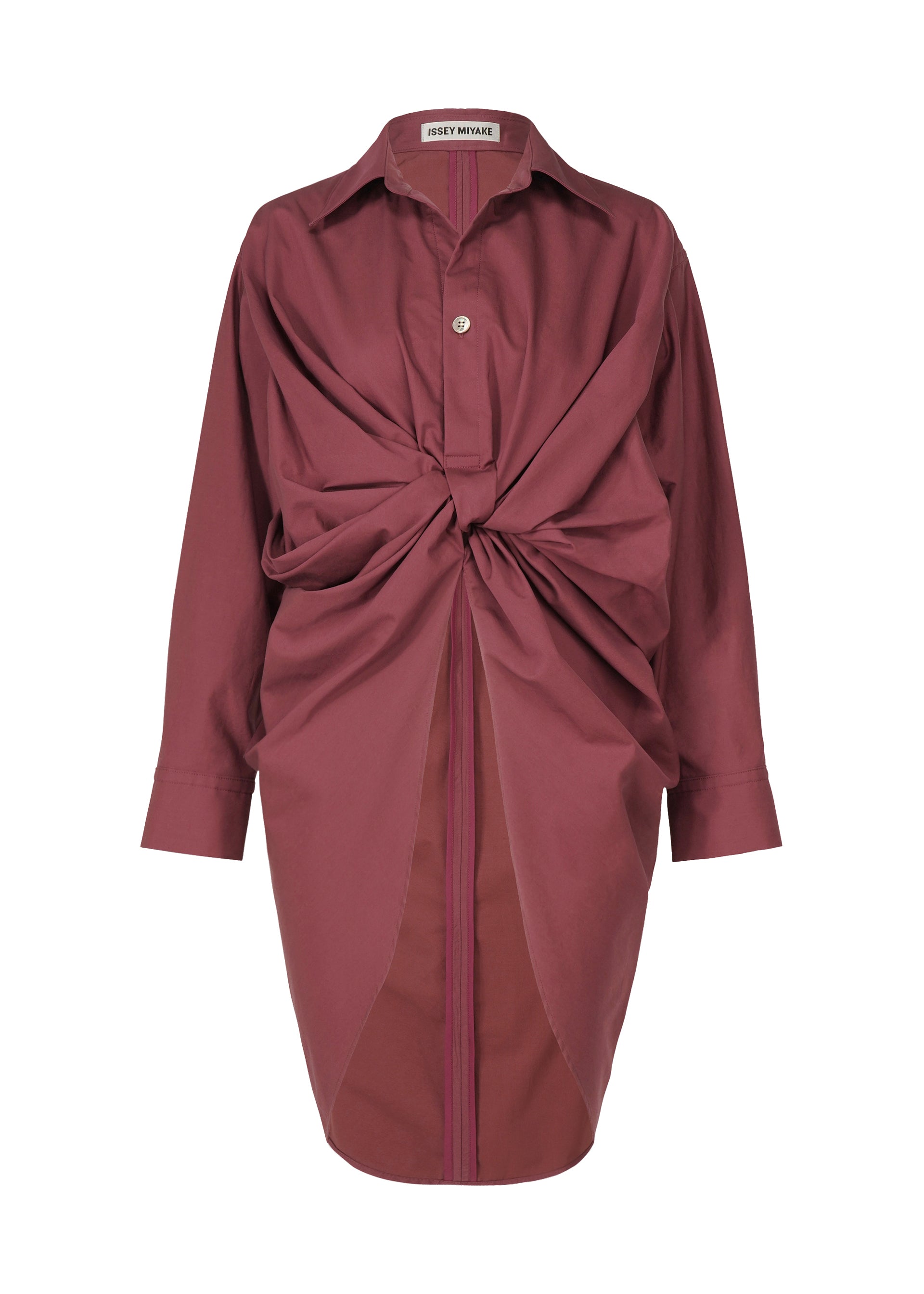 A product shot of the ISSEY MIYAKE TWISTED DRAPE shirt in purple (85), recurring_style.