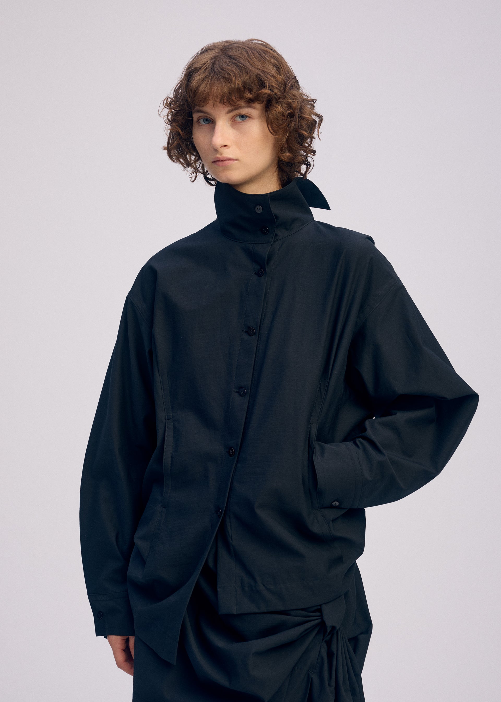 TWISTED DRAPE Stand Collar Shirt Grey – ISSEY MIYAKE EU