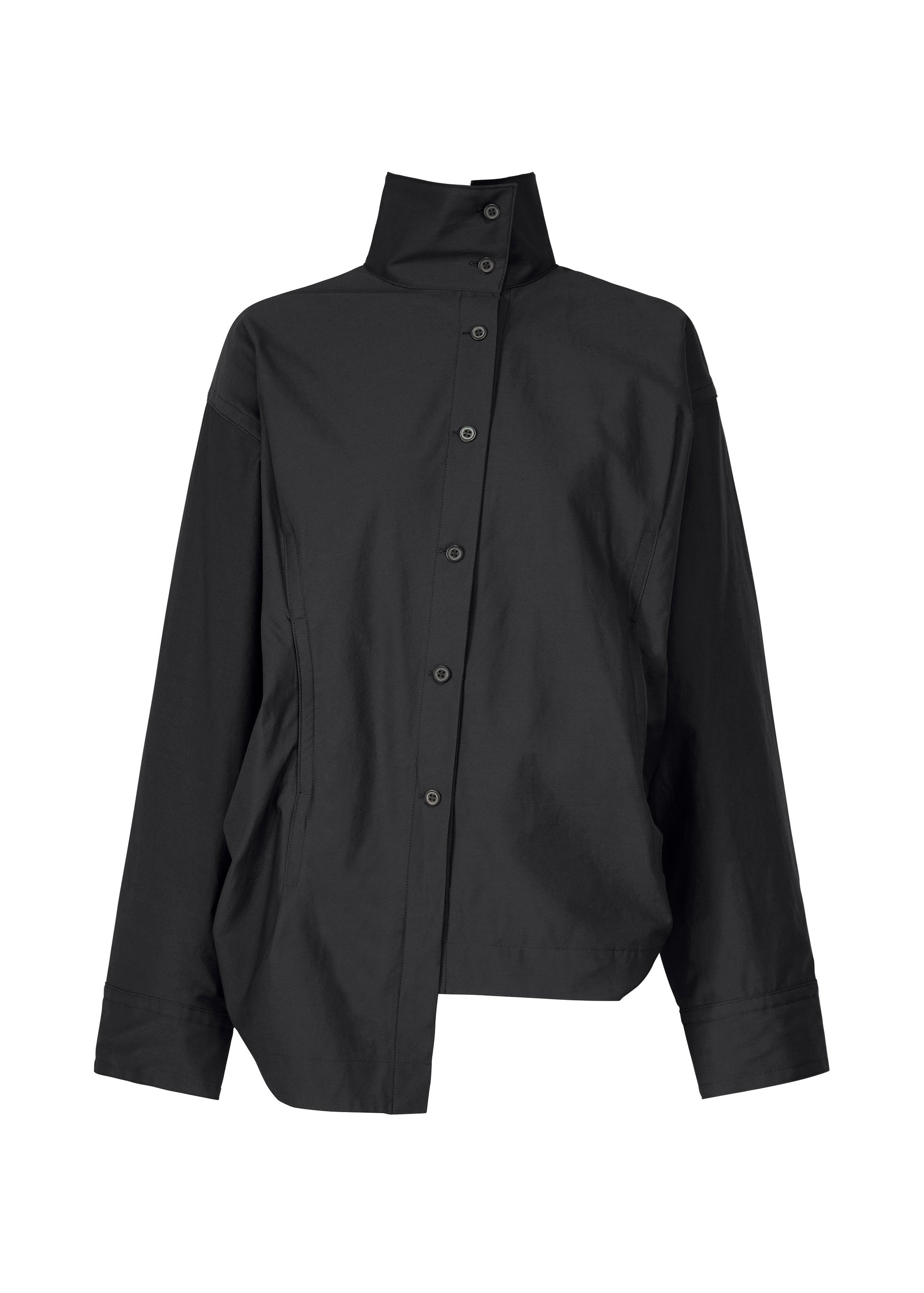 A product shot of the ISSEY MIYAKE TWISTED DRAPE shirt in black (15), recurring_style.