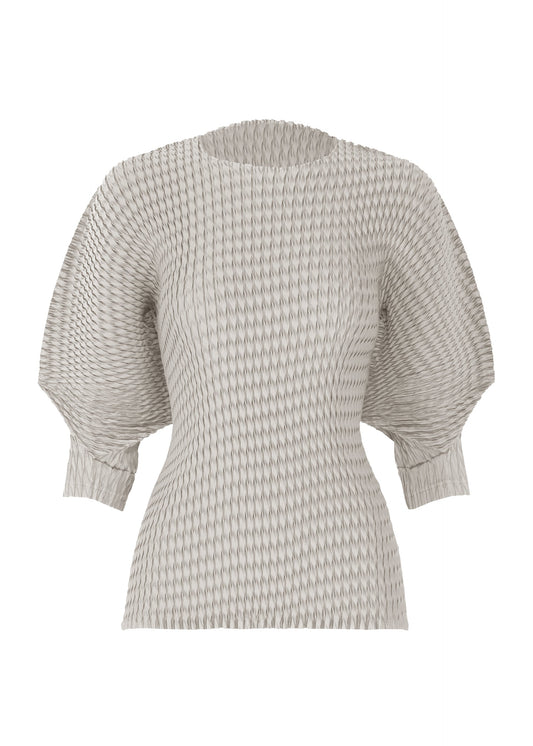 A product shot of the ISSEY MIYAKE SLEEK PLEATS shirt in light gray.