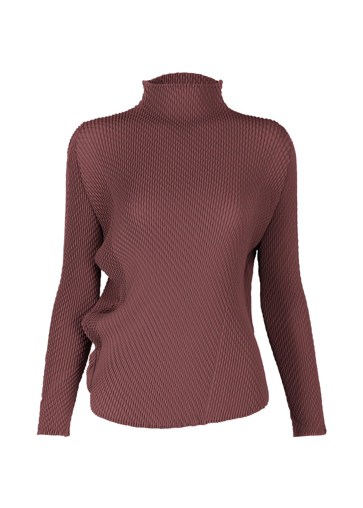 A product shot of the ISSEY MIYAKE MISTY PLEATS shirt in burgundy.